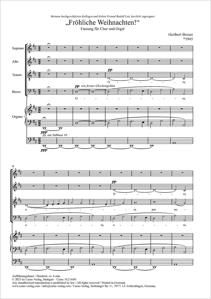 "Fröhliche Weihnachten!" (Score, version for Choir and Organ)