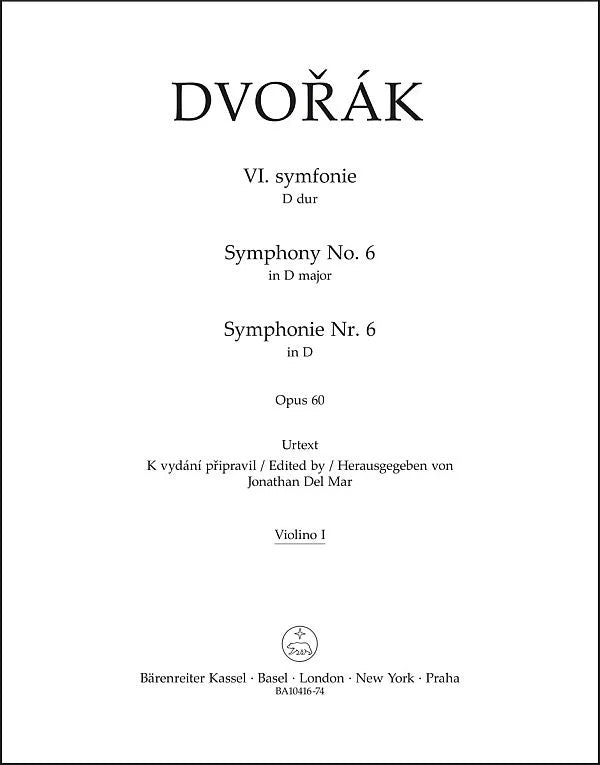 Symphonie Nr. 6 = Symphony no. 6 in D major op. 60 (1st Violin part)