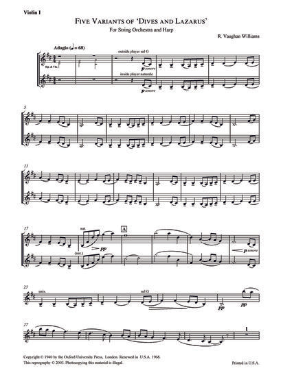 Five Variants on 'Dives and Lazarus' (Violin 1 part)