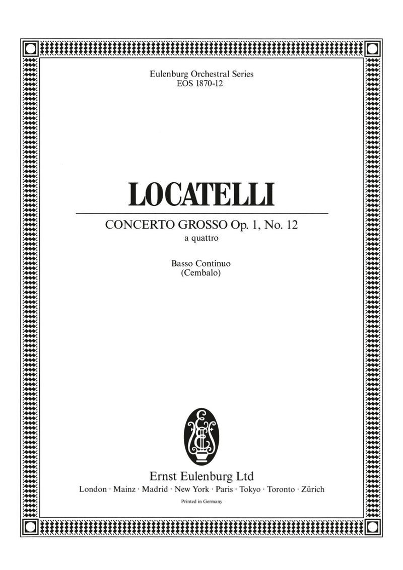 Concerto grosso „a quattro“ g-moll = Concerto grosso “a quattro” in G minor Op. 1/12 (Basso continuo part)