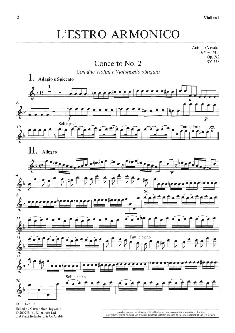 L'Estro Armonico op. 3/2 RV 578 (Violin 1 part)