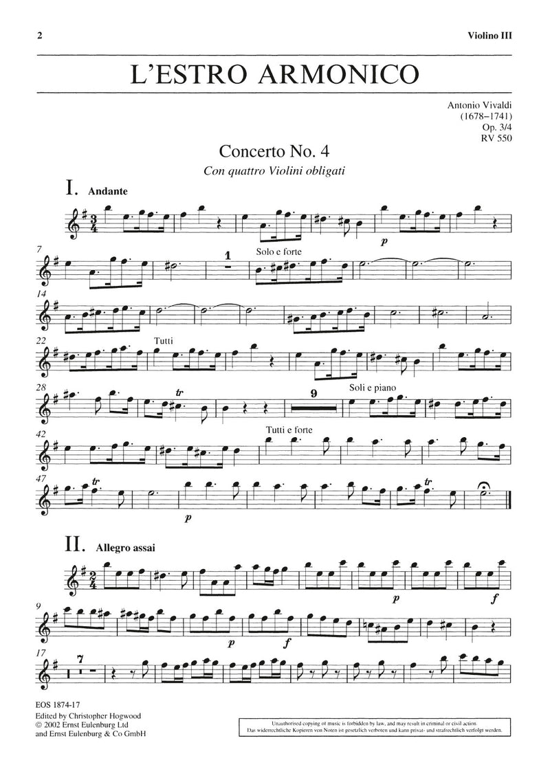 L'Estro Armonico op. 3/4 RV 550 (Violin 3 part)