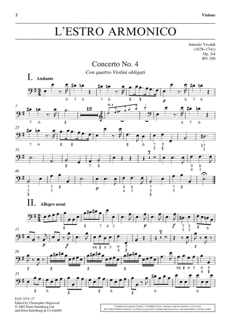 L'Estro Armonico op. 3/4 RV 550 (Double bass part)