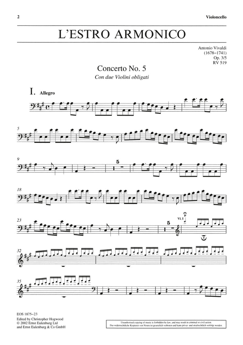 L'Estro Armonico op. 3/5 RV 519 (Cello part)