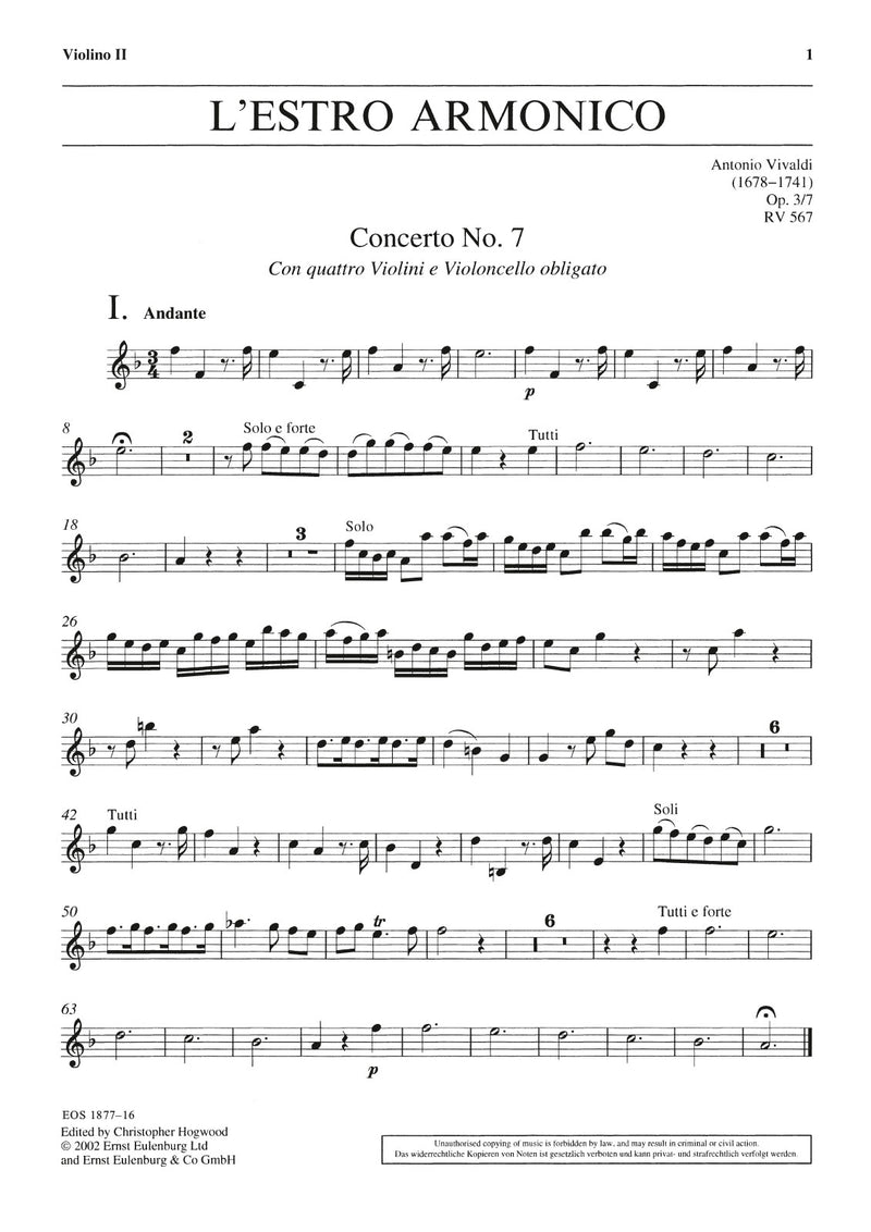 L'Estro Armonico op. 3/7 RV 567 (Violin 2 part)