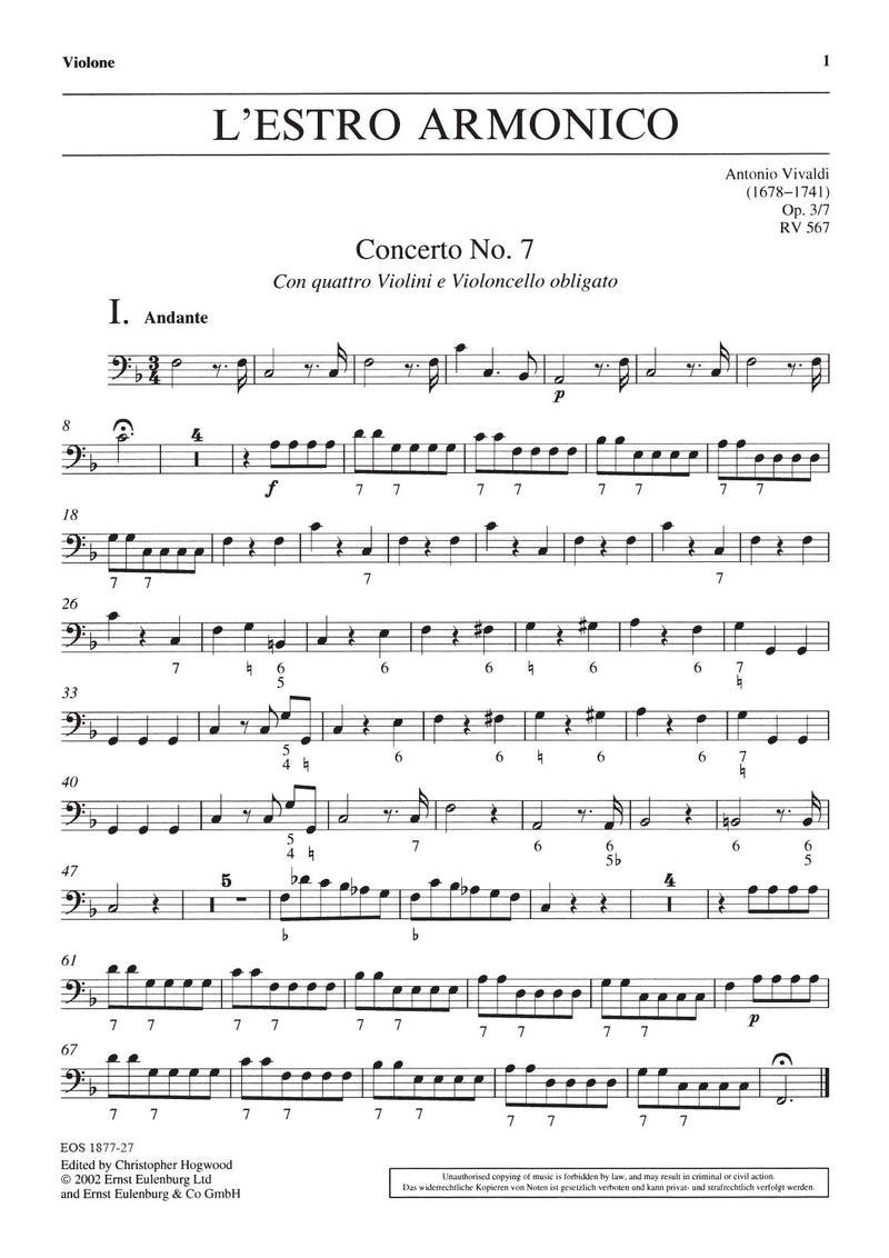L'Estro Armonico op. 3/7 RV 567 (Double bass part)