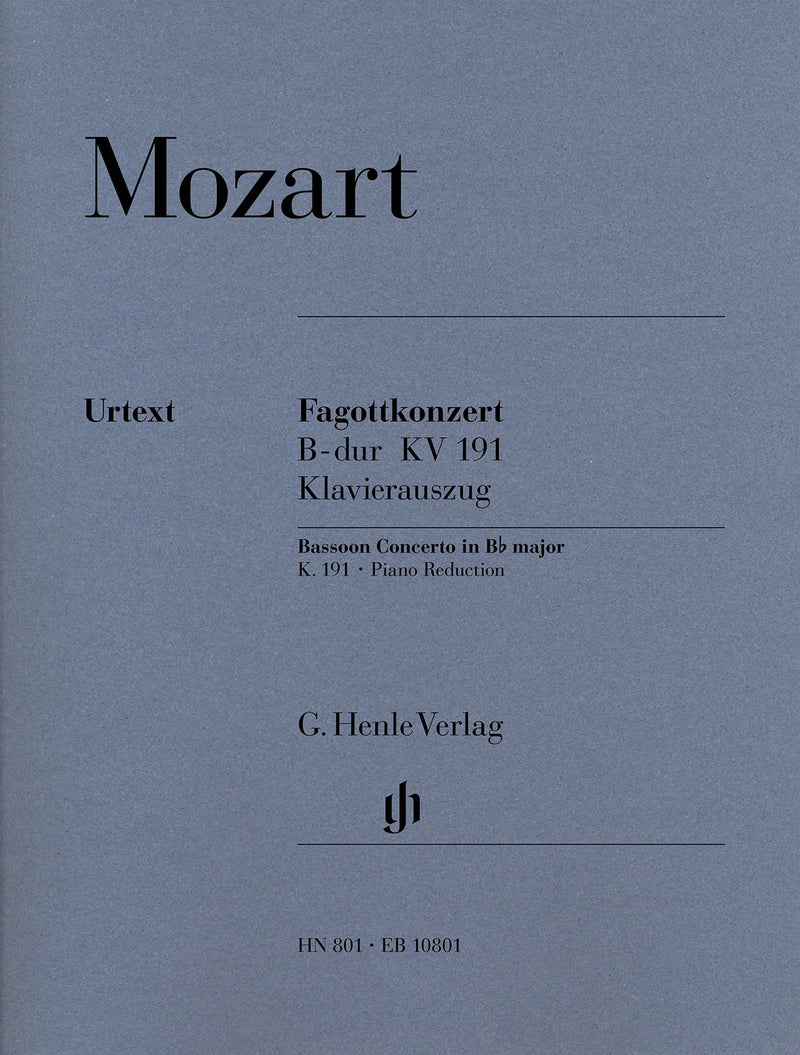 Fagottkonzert B-dur = Bassoon Concerto in B flat major K. 191 (186e)（ピアノ・リダクション）