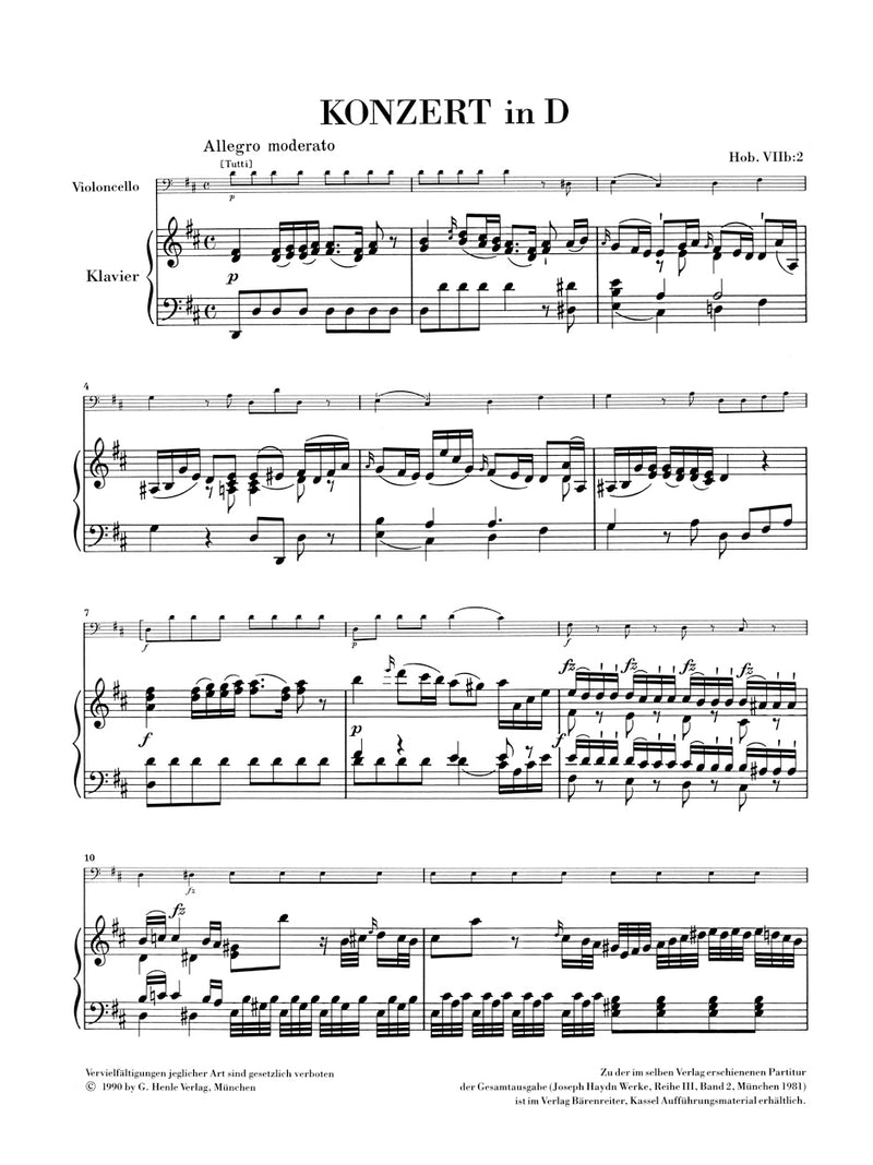 Konzert für Violoncello und Orchester = Concerto for Violoncello and Orchestra in D major Hob. VIIb:2