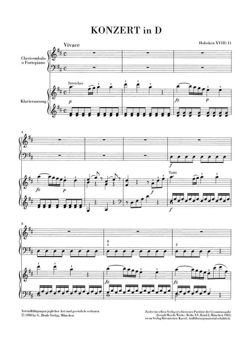 Klavierkonzert D-Dur = Piano Concerto in D major, Hob. XVIII:11