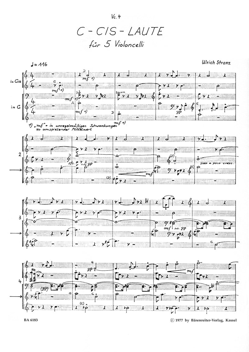 C-Cis-Laute for five Violoncellos (1976) パート譜セット