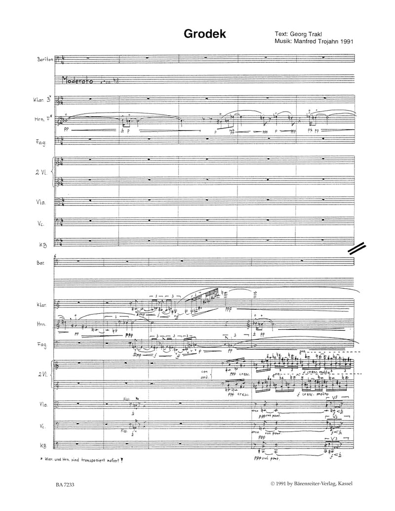 Grodek für Bariton und acht Instrumente (1991) (Score)