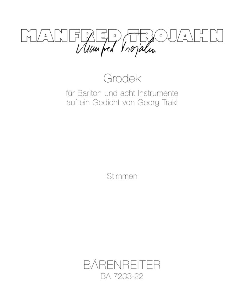 Grodek für Bariton und acht Instrumente (1991) (Set of Parts)