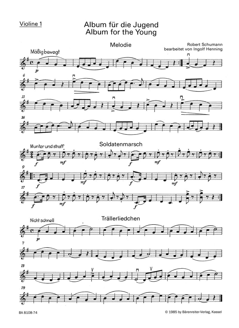 Album für die Jugend. Auswahl für Streichtrio op. 68 (1st Violin Part)
