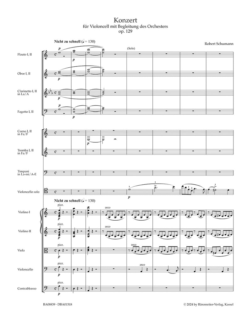 Concerto for Violoncello and Orchestra in A minor op. 129 (Score)