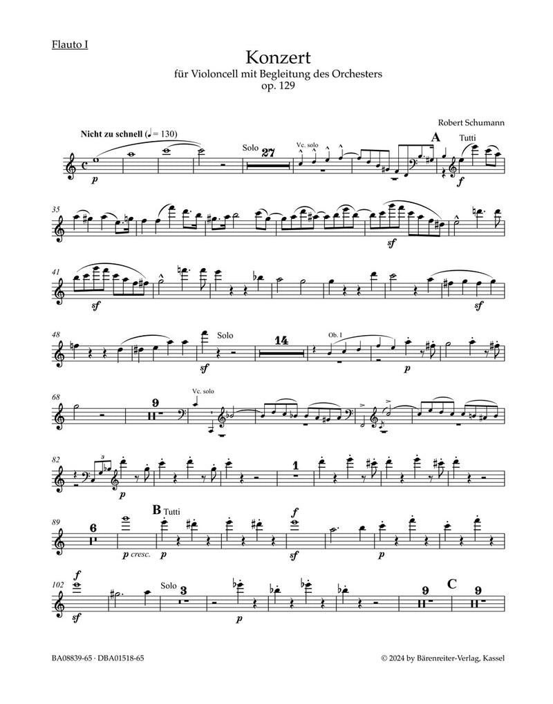 Concerto for Violoncello and Orchestra in A minor op. 129 (Set of Wind parts)