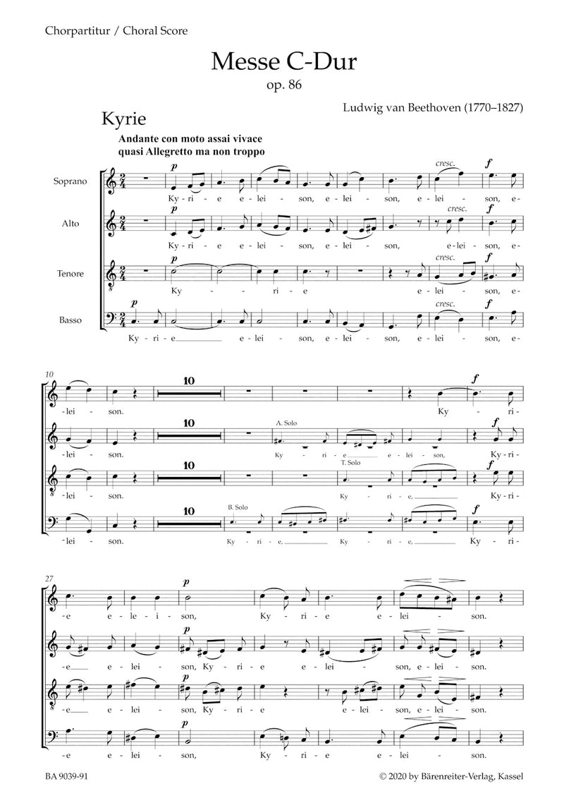 Messe C-Dur = Mass in C major op. 86 (Choral score)