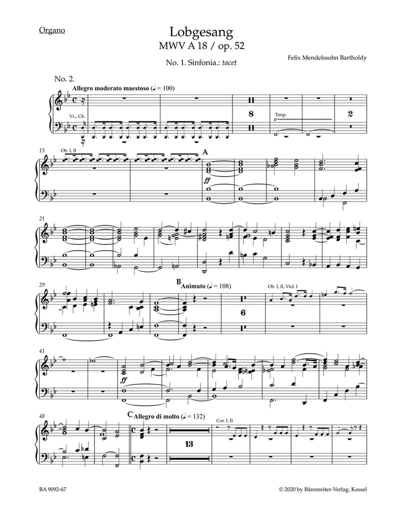 Lobgesang = Hymn of Praise op. 52 MWV A 18 (Organ part)