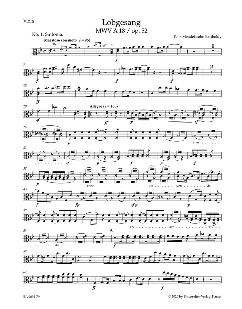Lobgesang = Hymn of Praise op. 52 MWV A 18 (Viola part)