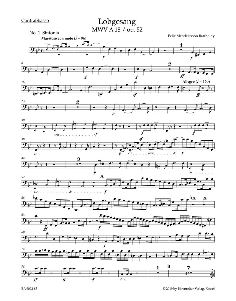 Lobgesang = Hymn of Praise op. 52 MWV A 18 (Double bass part)
