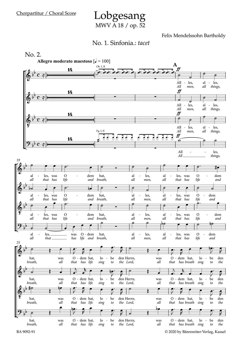 Lobgesang = Hymn of Praise op. 52 MWV A 18 (Choral score)