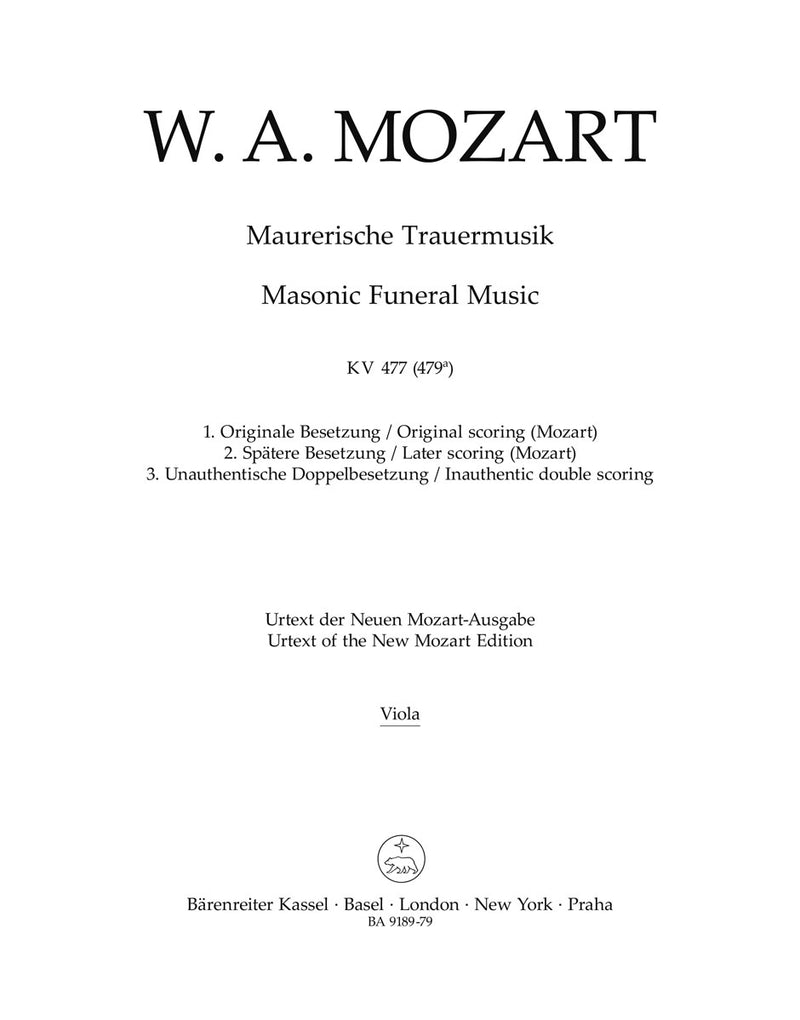 Masonic Funeral Music K. 477 (479a) (Viola part)