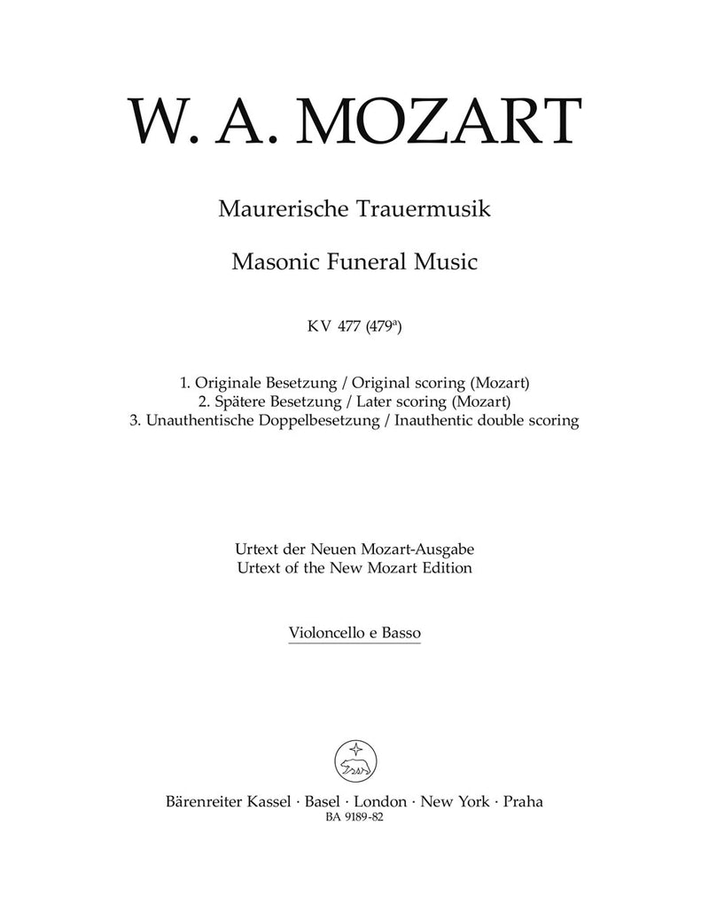 Masonic Funeral Music K. 477 (479a) (Violoncello part)