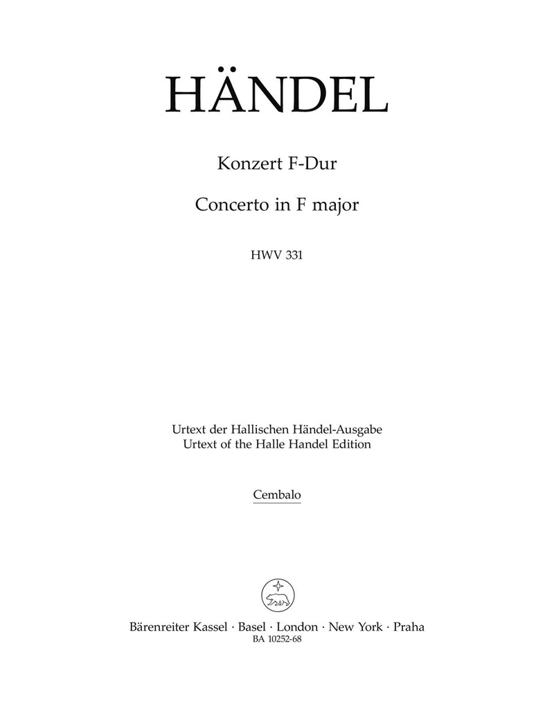 Konzert = Concerto in F major HWV 331 (Harpsichord part)
