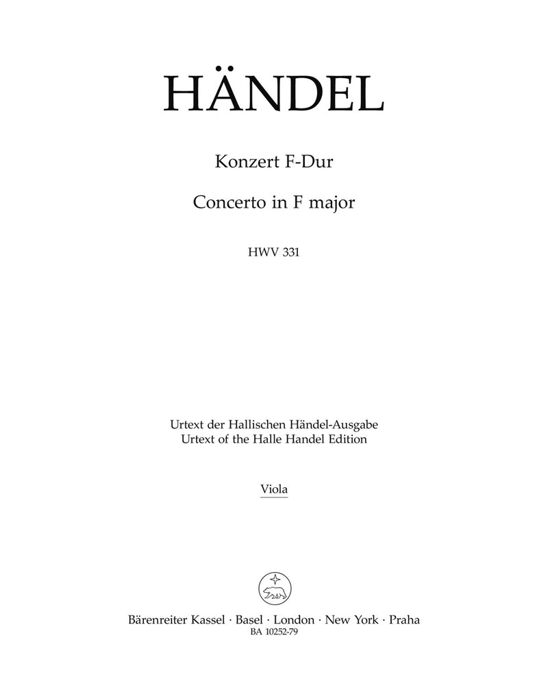 Konzert = Concerto in F major HWV 331 (Viola part)