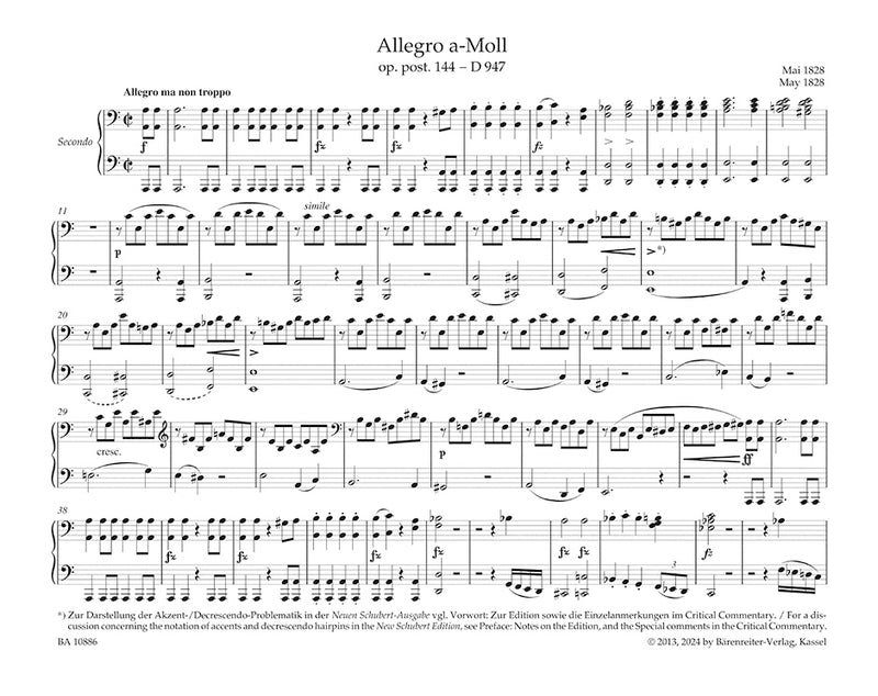 Allegro for Piano Four-hands in A minor op. post. 144 D 947 "Lebensstürme"