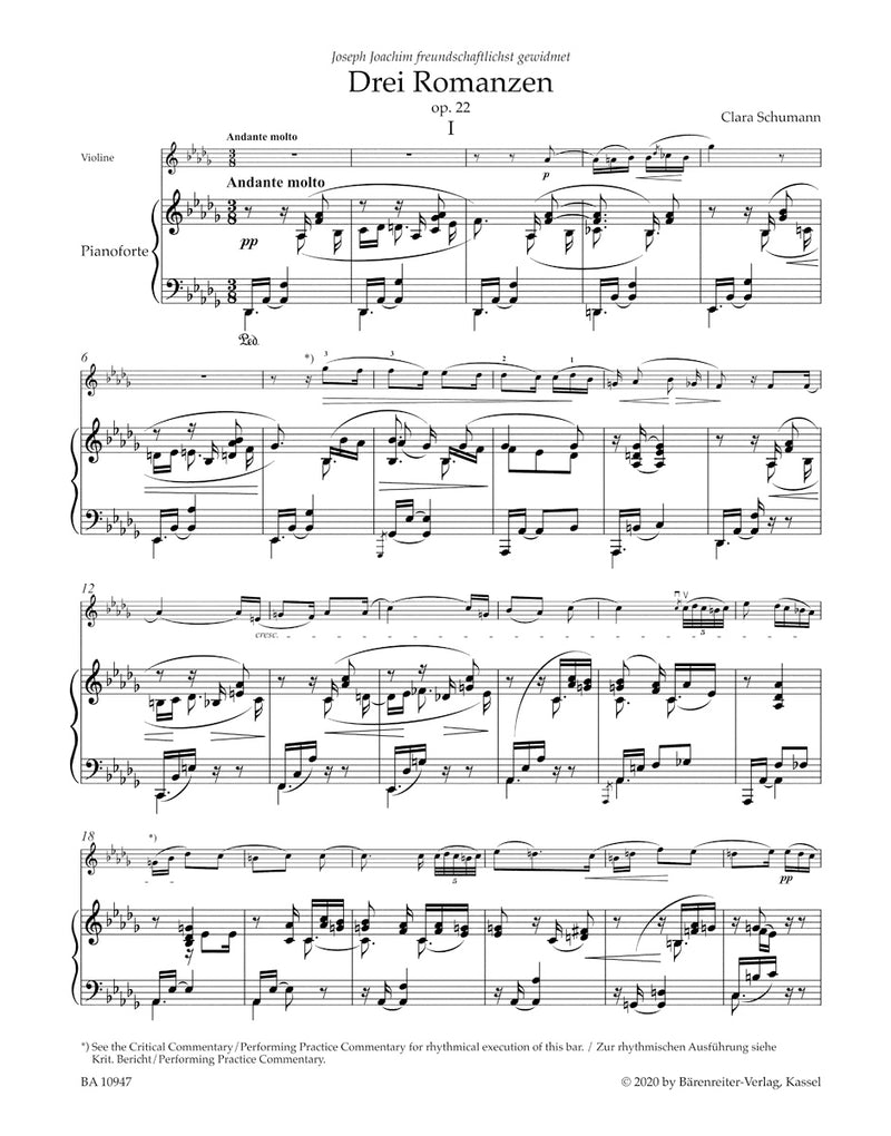 Drei Romanzen = Three Romances for Violin and Piano op. 22