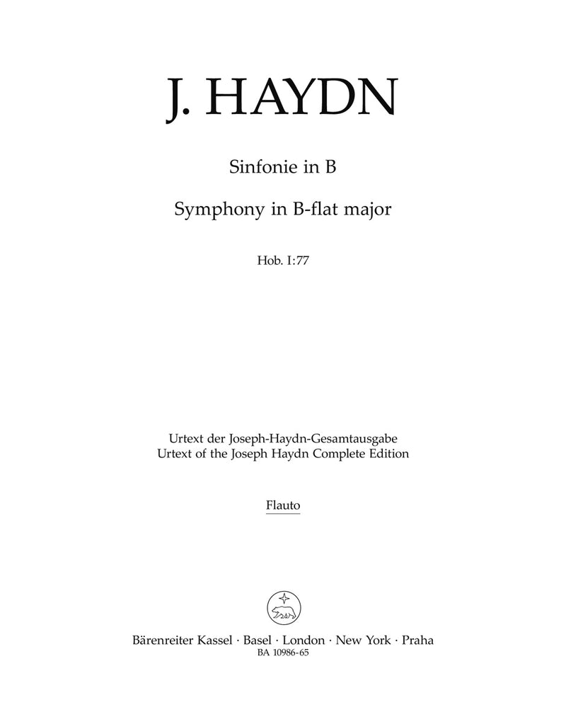 Sinfonie B-Dur = Symphony in B-flat major Hob. I:77 (Wind set)