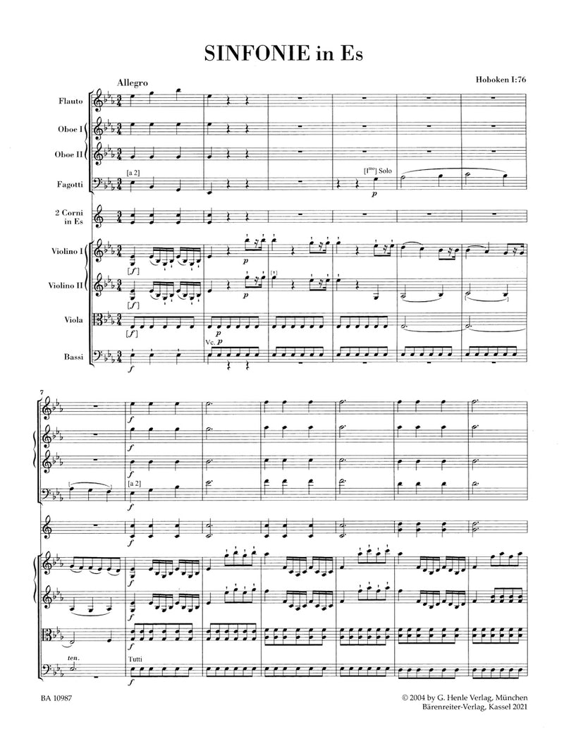 Sinfonie in Es = Symphony in E-flat major Hob. I:76 (Score)