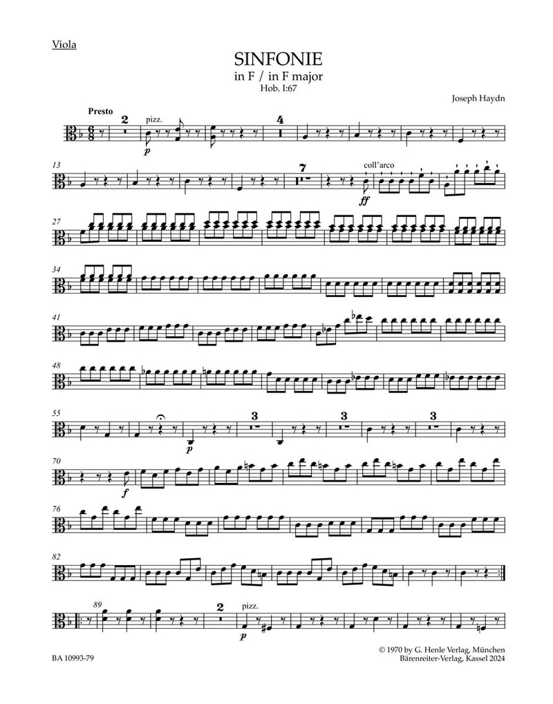 Symphony in F major Hob. I:67 (Viola part)