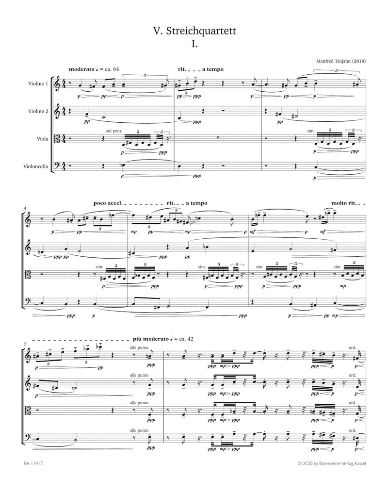 V. Streichquartett = String Quartet No. 5 (2018) (Score)