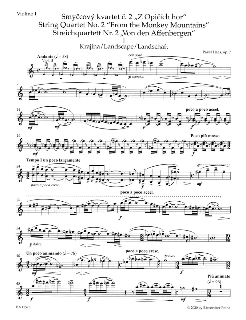 Streichquartett Nr. 2 "Von den Affenbergen" = String Quartet no. 2 op. 7 "From the Monkey Mountains" (Set of Parts)