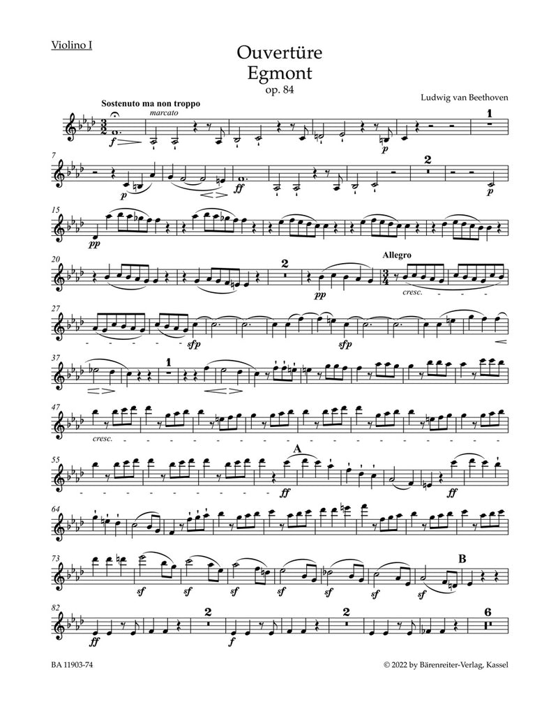 Ouvertüre "Egmont" for Orchestra op. 84 (1. Violin part)