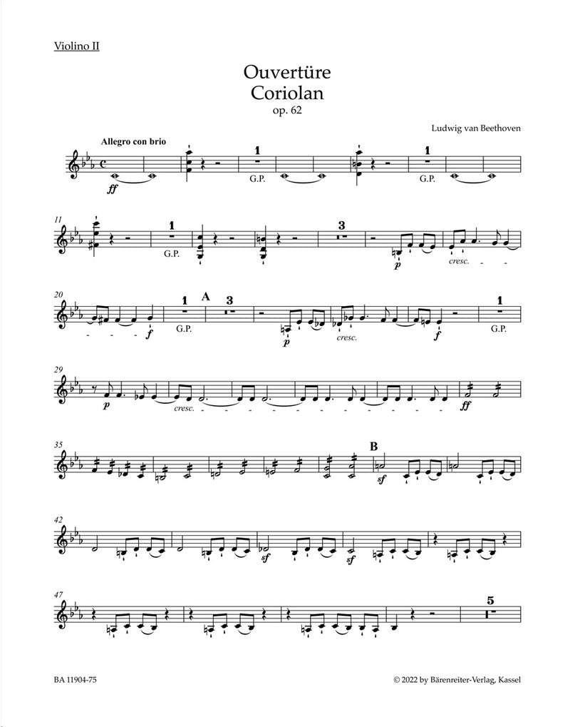 Ouvertüre "Coriolan" for Orchestra op. 62 (2. Violin part)