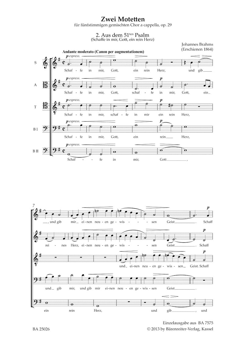 From Psalm no. 51 (Schaffe in mir, Gott, ein rein Herz) op. 29 no. 2