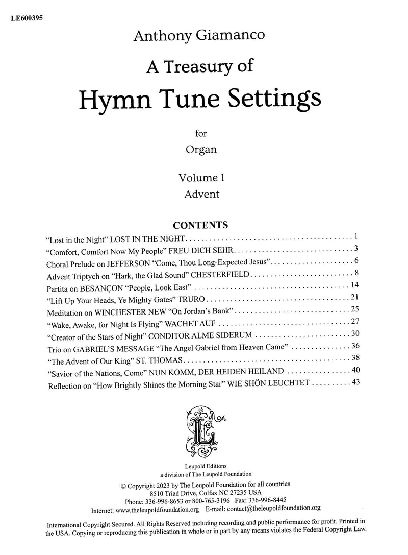 A Treasury of Hymn Tune Settings, Vol. 1: Advent