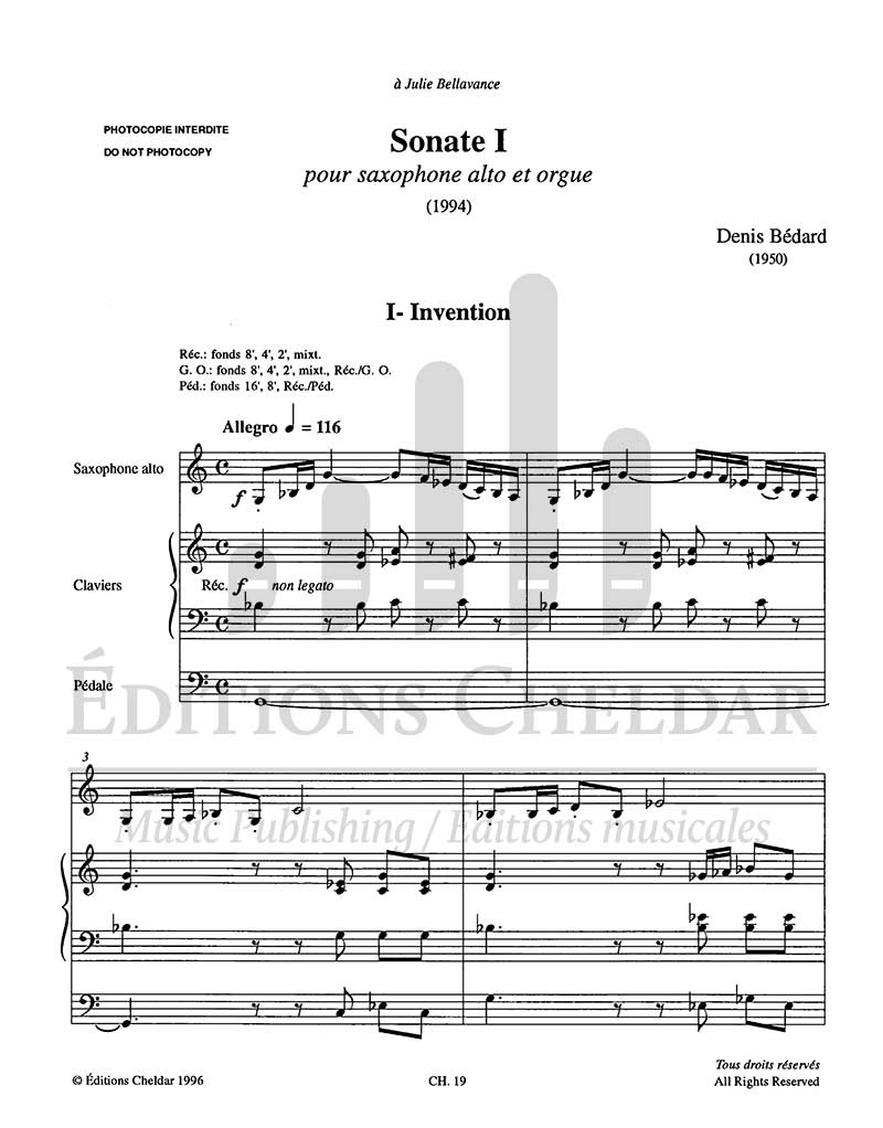Sonate I = Sonata No. 1 for Alto Saxophone and Organ