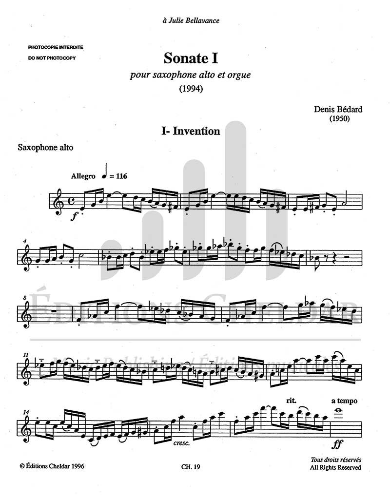 Sonate I = Sonata No. 1 for Alto Saxophone and Organ