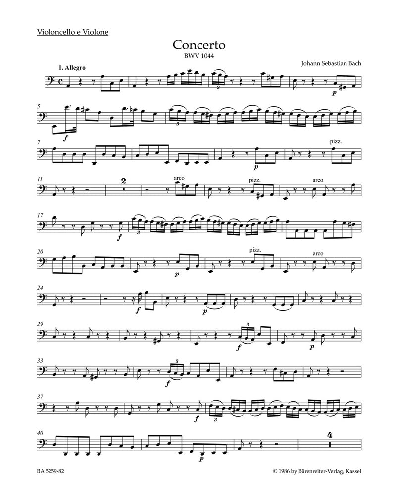 Konzert in a-moll "Tripelkonzert" = Concerto in A minor "Triple Concerto" BWV 1044 (Cello/Double Bass part)
