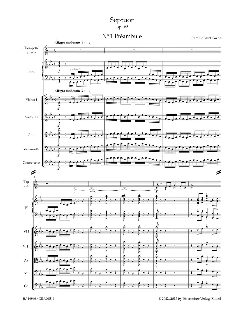 Septuor for Trumpet, Piano, two Violins, Viola, Violoncello and Double Bass in E-flat major op. 65 (Score)