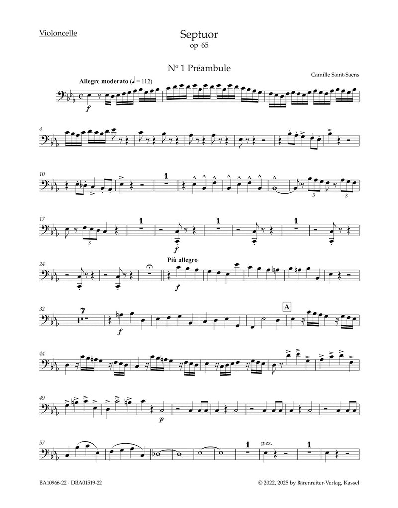 Septuor for Trumpet, Piano, two Violins, Viola, Violoncello and Double Bass in E-flat major op. 65 (Set of Parts)