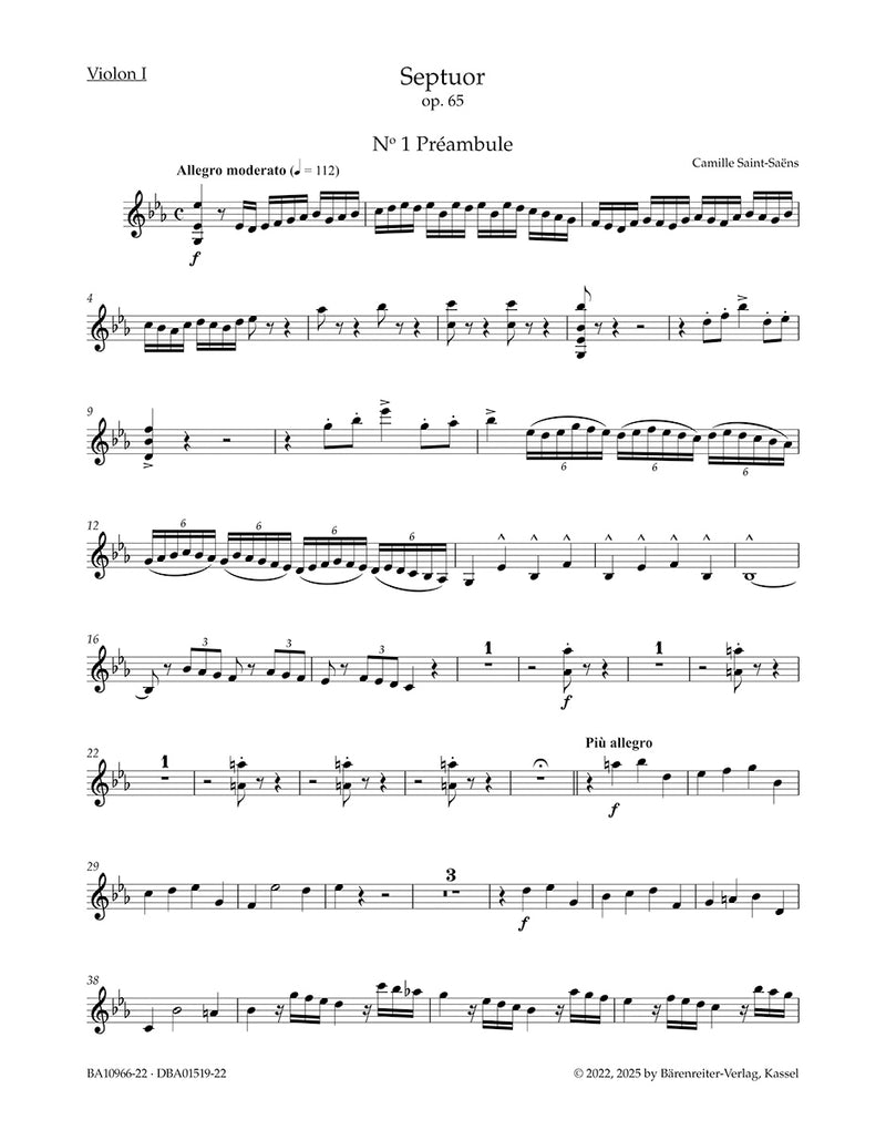 Septuor for Trumpet, Piano, two Violins, Viola, Violoncello and Double Bass in E-flat major op. 65 (Set of Parts)