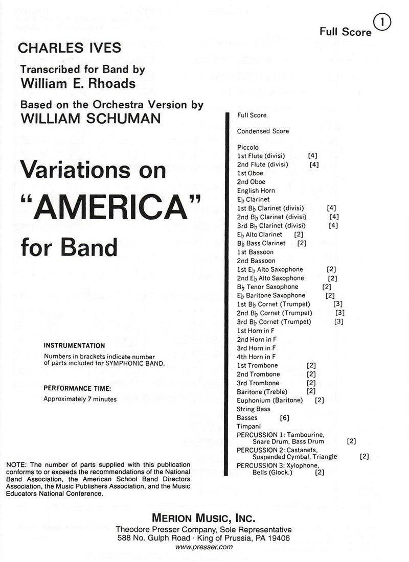 Variations On 'America'-Full Score