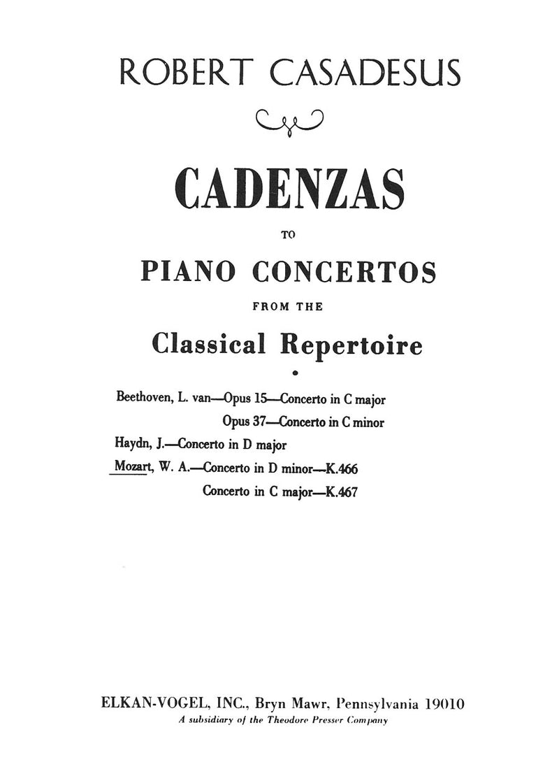 Cadenza to Mozart's Piano Concerto in D Minor, K. 466