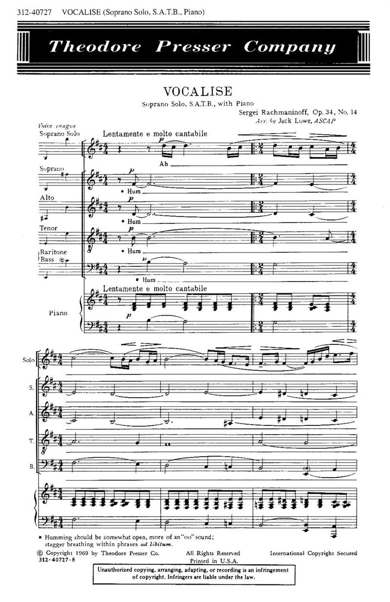 Vocalise (Vocal Score)