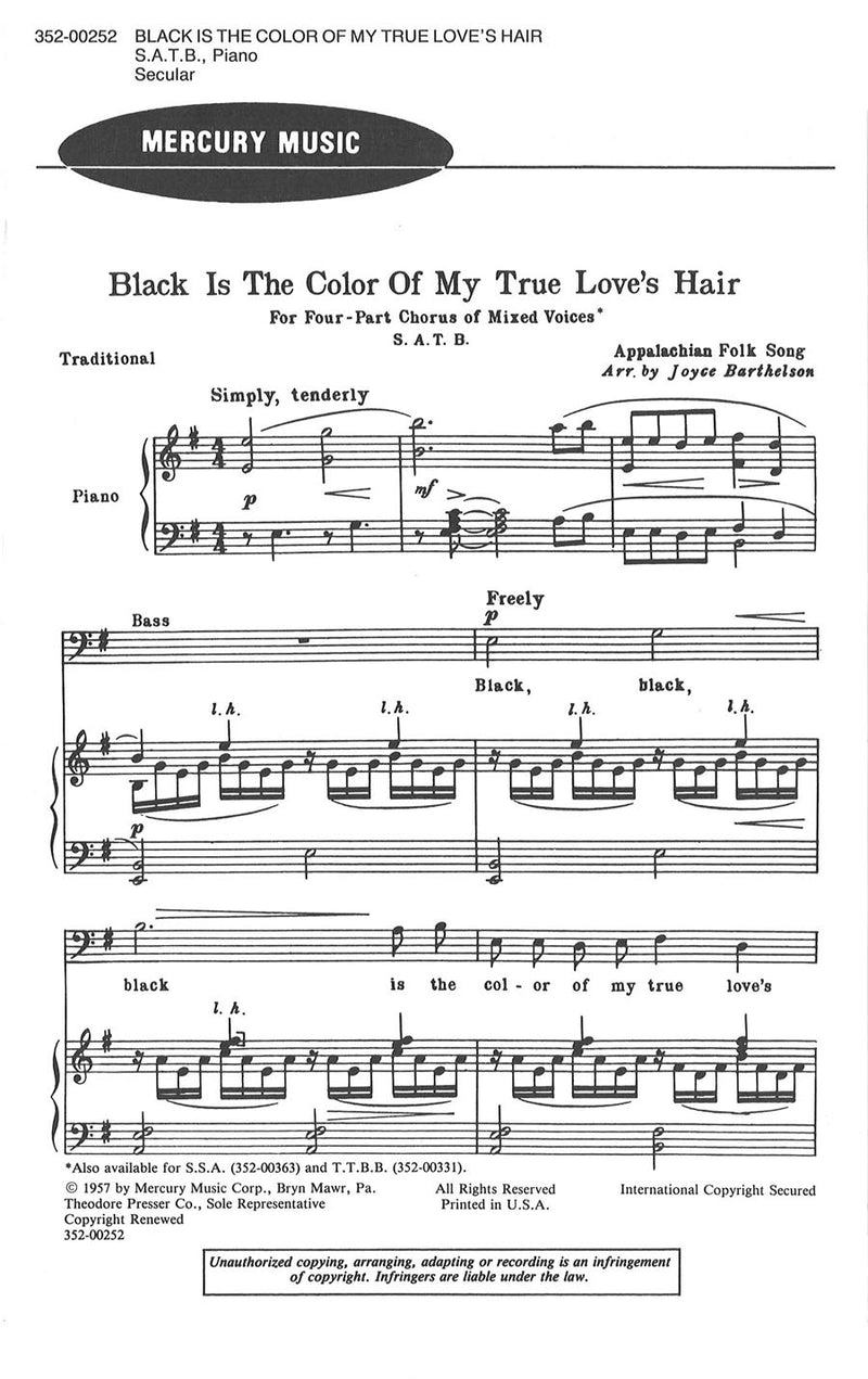 Black Is The Color of My True Love's Hair (Choral Score)