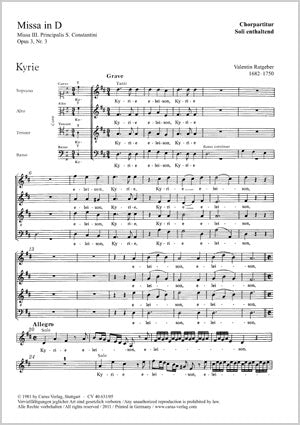 Missa in D, op. 3, 3 [合唱楽譜 w/ solo parts]